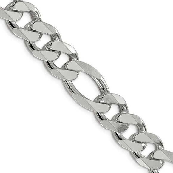 Men's 13.5mm Sterling Silver Solid Figaro Chain Necklace 20 Inch